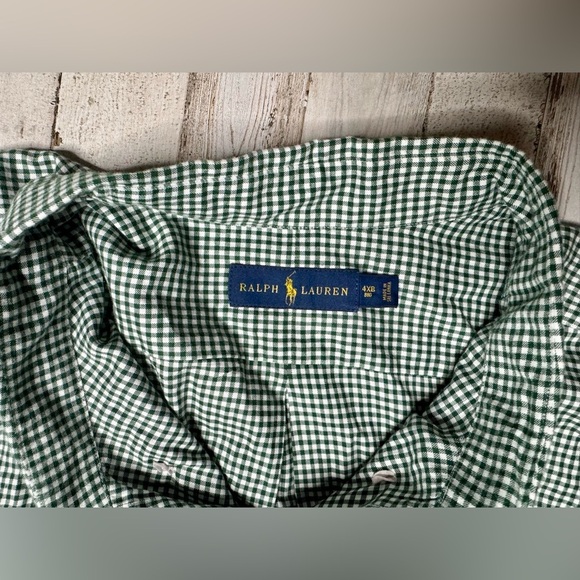 Polo Ralph Lauren Shirt Men's 4XB Green Solid Cotton Dress Casual - Picture 4 of 12